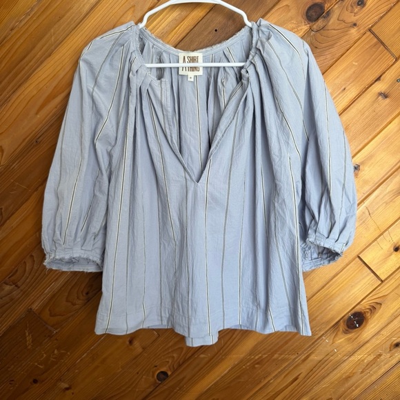 A Shirt Thing  3/4 Sleeve Puff Blouse with Relaxed Pleats - Picture 1 of 4